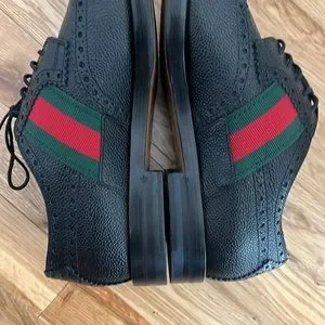 Gucci Dress Shoes Leather Oxford Green/Red Stripe Gucci | Shoes | Gucci Black Leather Red And Green Trim Dress  main image 3